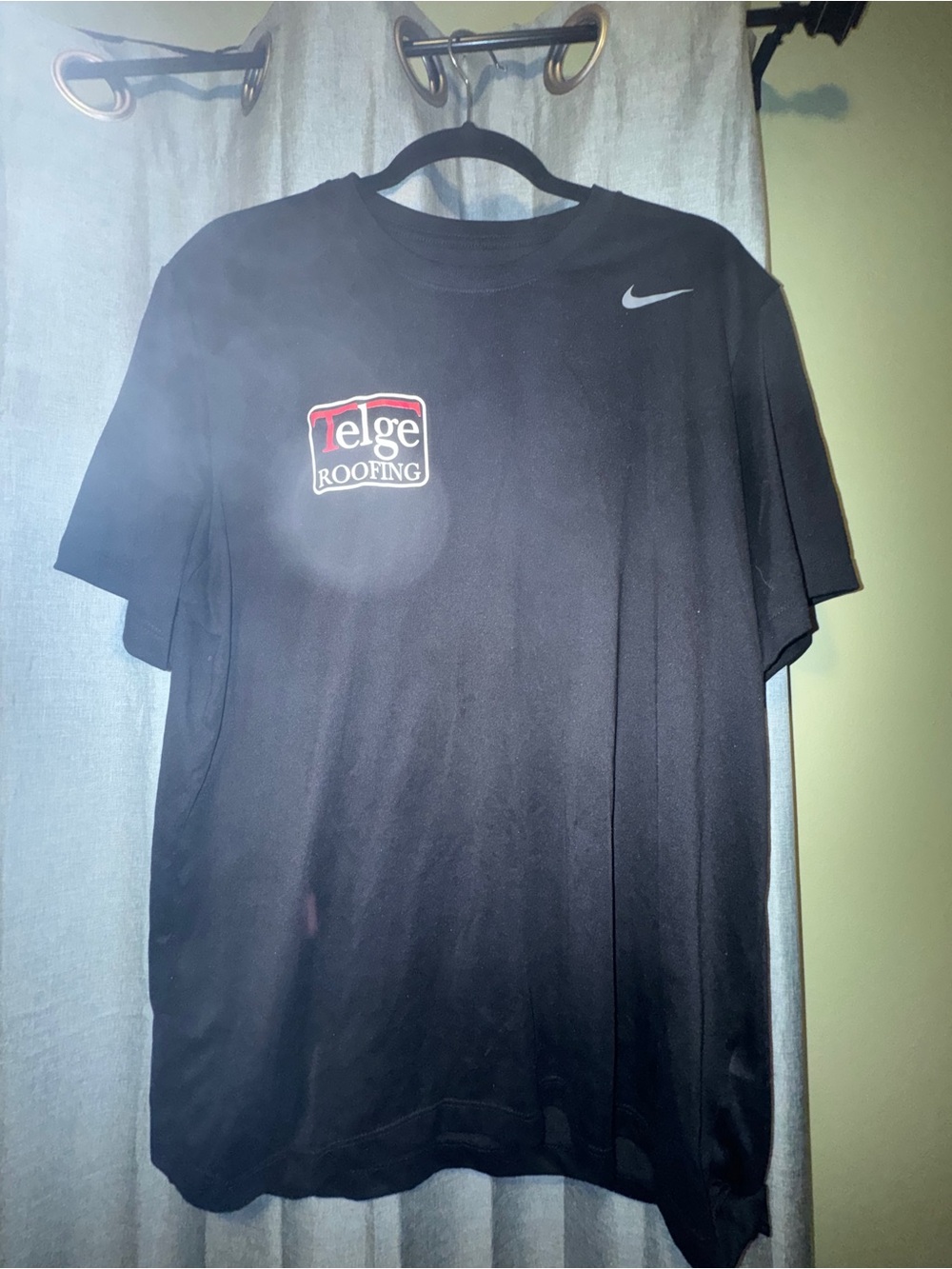 Nike Black Short-Sleeve Logo Tee with Telge Roofing Patch